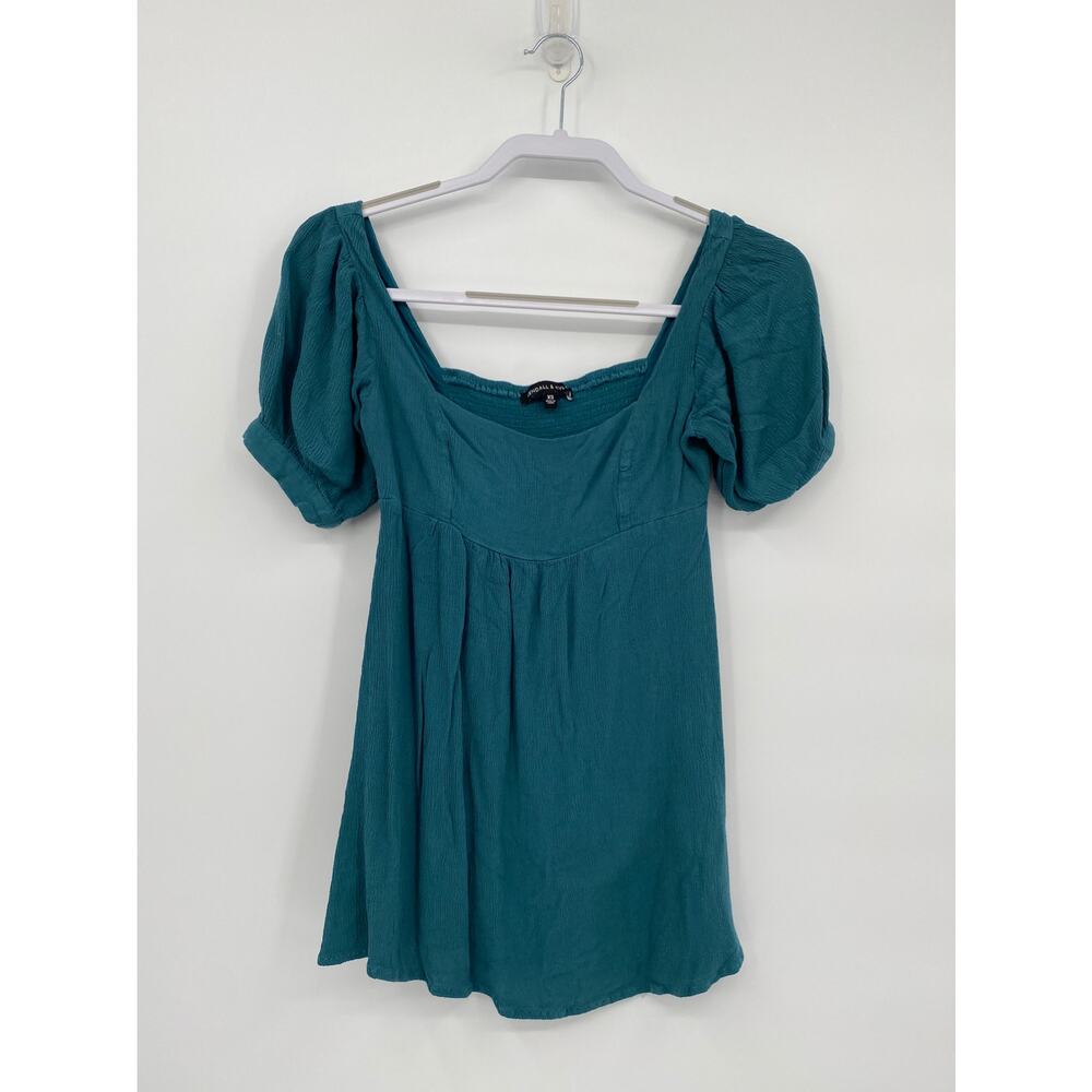 Kendall + Kylie Scoop Neck Short Puff Sleeve Teal Top Size XS